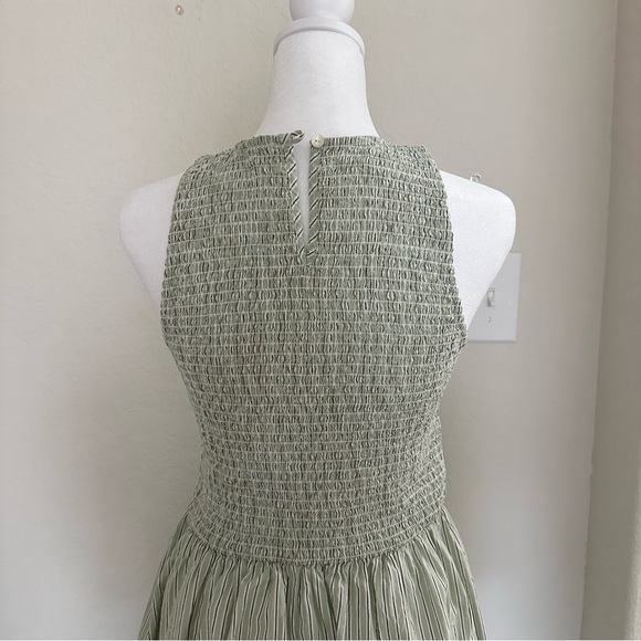 Madewell Smocked Sleeveless Midi Dress in Pistachio Stripe Size Small - Picture 5 of 10
